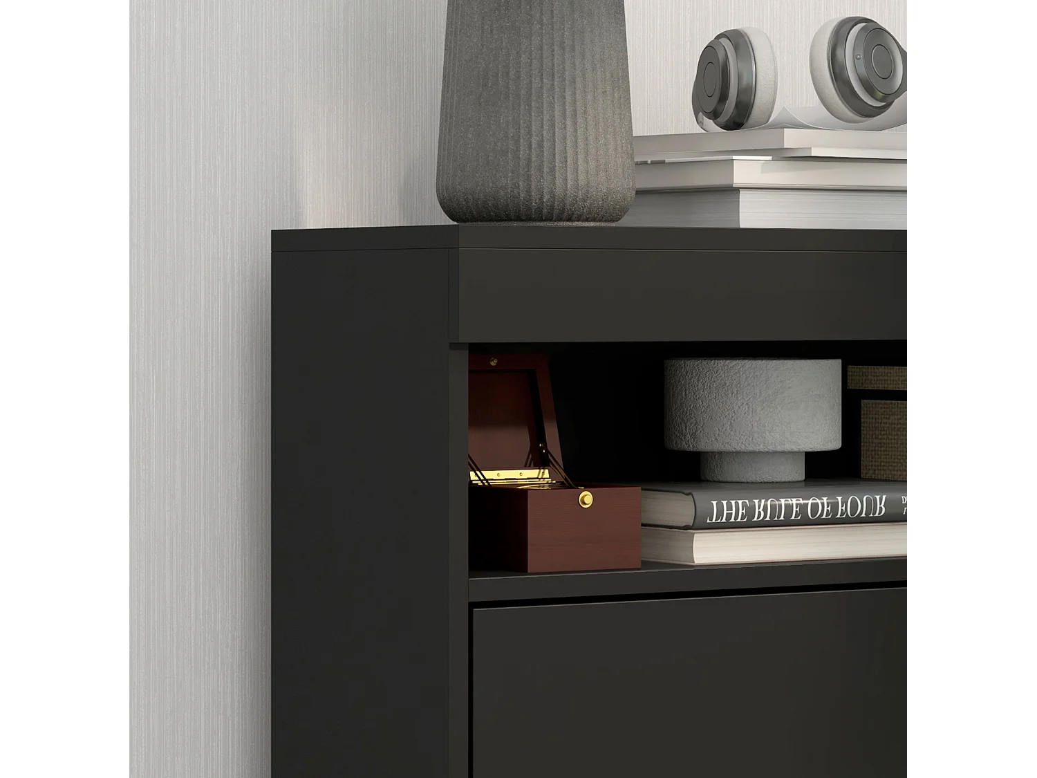 HOMCOM Wall Mounted or Freestanding Shoe Cabinet with 2 Flip Drawers, Black
