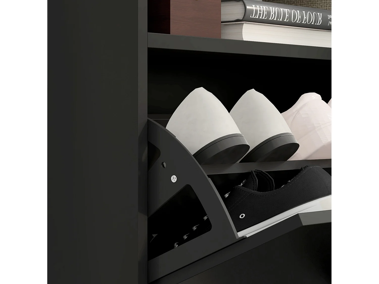 HOMCOM Wall Mounted or Freestanding Shoe Cabinet with 2 Flip Drawers, Black
