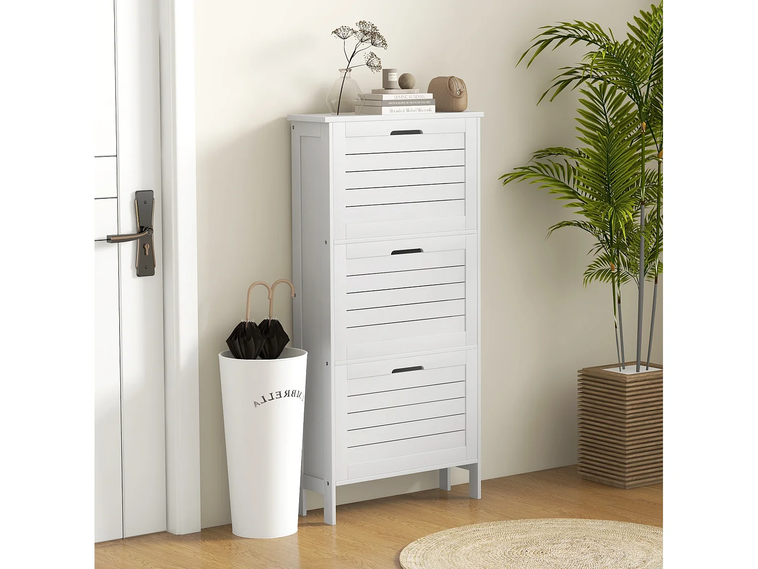 HOMCOM Narrow Shoe Storage Cabinet with 3 Flip Drawers, White