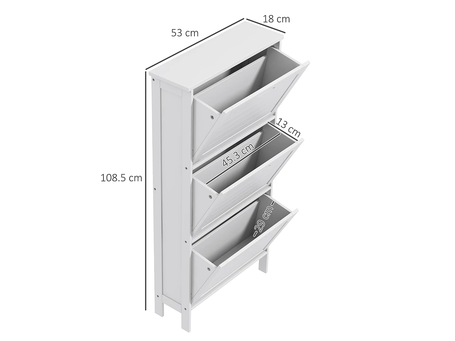 HOMCOM Narrow Shoe Storage Cabinet with 3 Flip Drawers, White