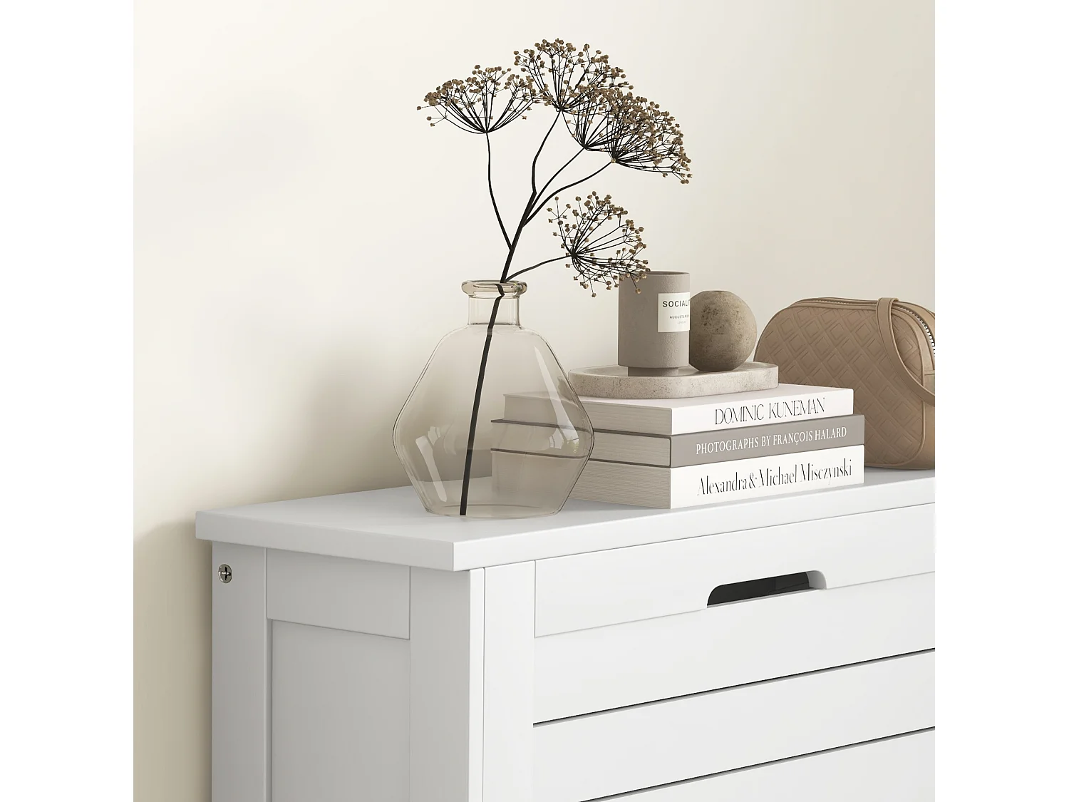 HOMCOM Narrow Shoe Storage Cabinet with 3 Flip Drawers, White