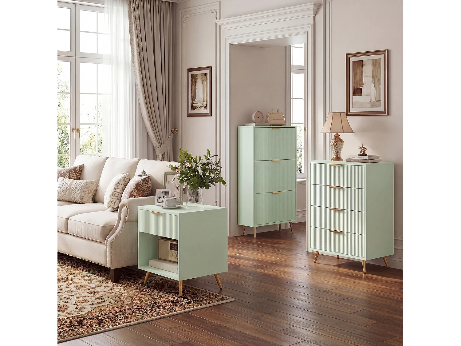 HOMCOM Slim Shoe Storage Cabinet with 3 Flip Drawers for Hallway, Light Green