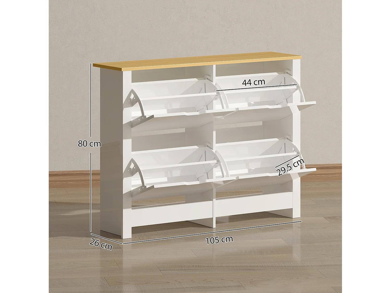 HOMCOM 16-Shoe Storage Cabinet 4 Shelves 4 Drawers Tabletop White