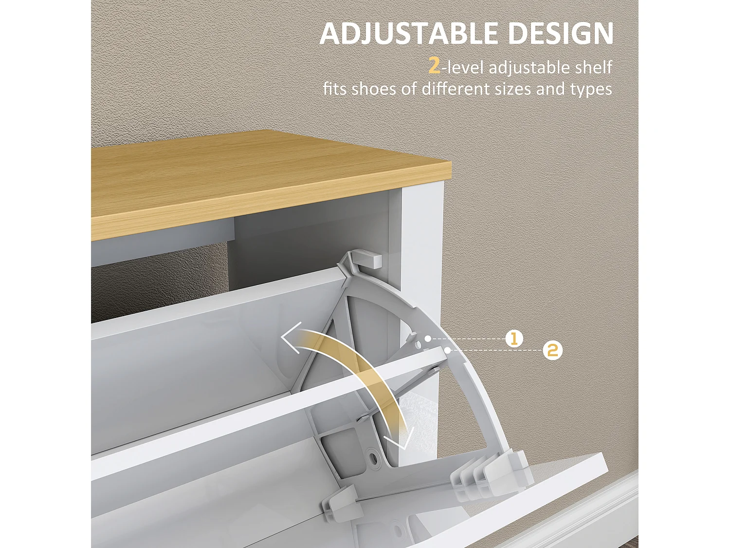 HOMCOM 16-Shoe Storage Cabinet 4 Shelves 4 Drawers Tabletop White