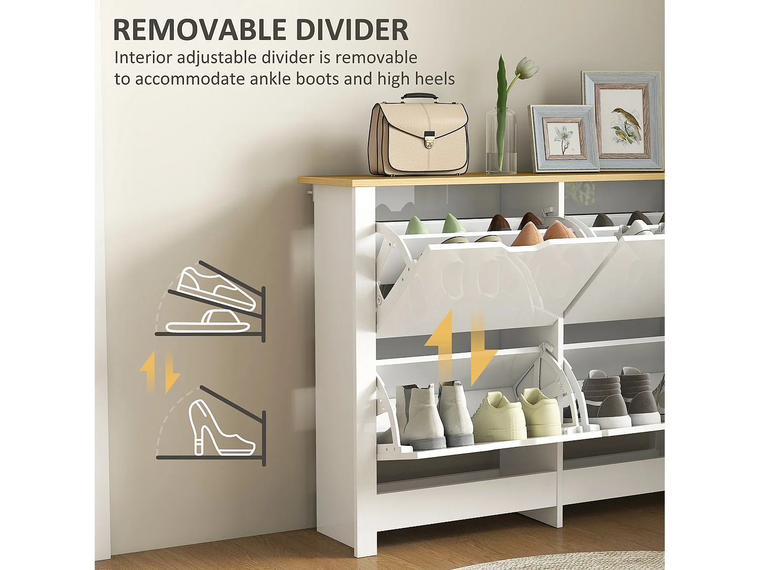 HOMCOM 16-Shoe Storage Cabinet 4 Shelves 4 Drawers Tabletop White