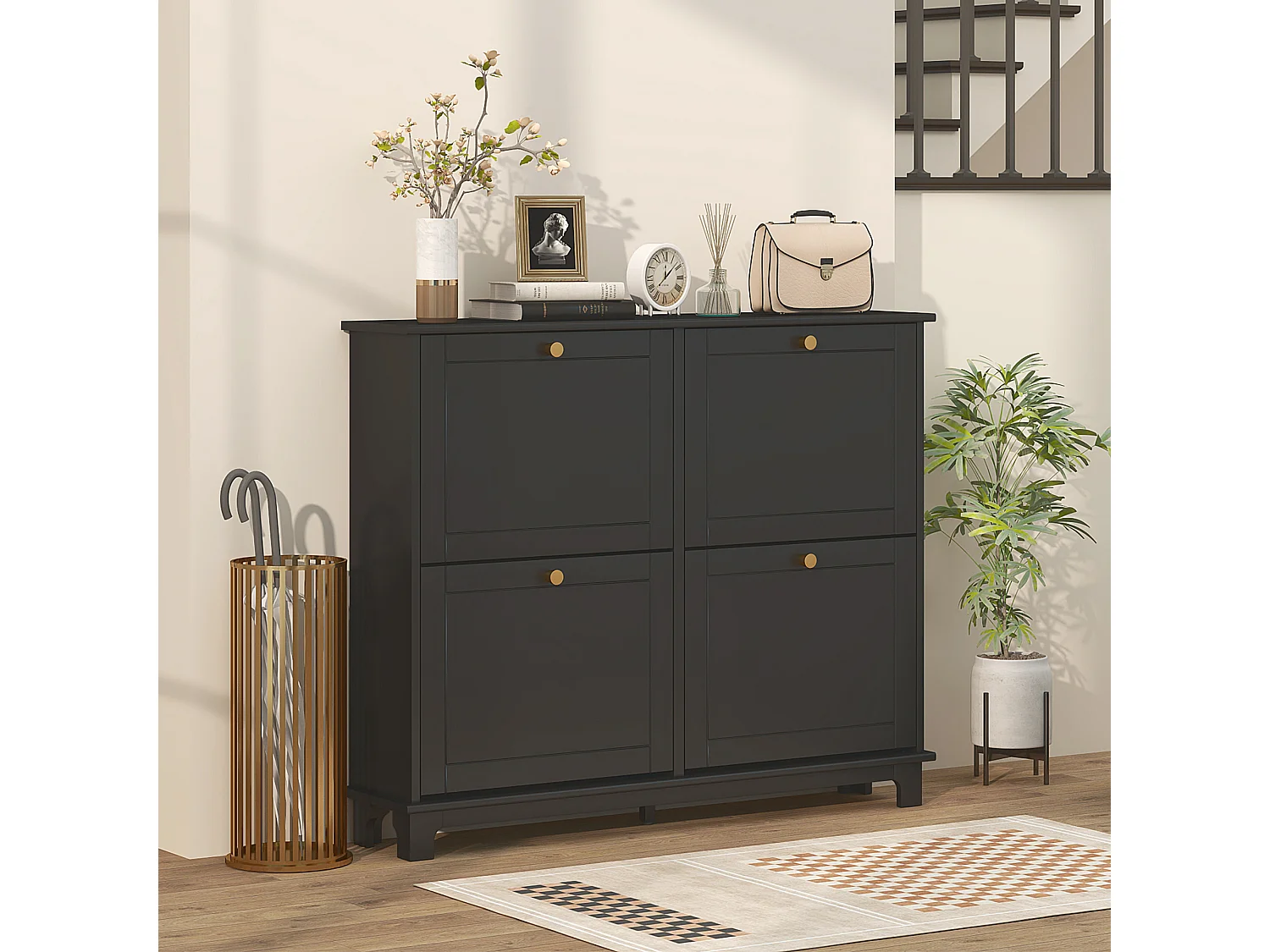 HOMCOM Narrow Shoe Cabinet with 4 Flip Drawers Adjustable Shelves, Black