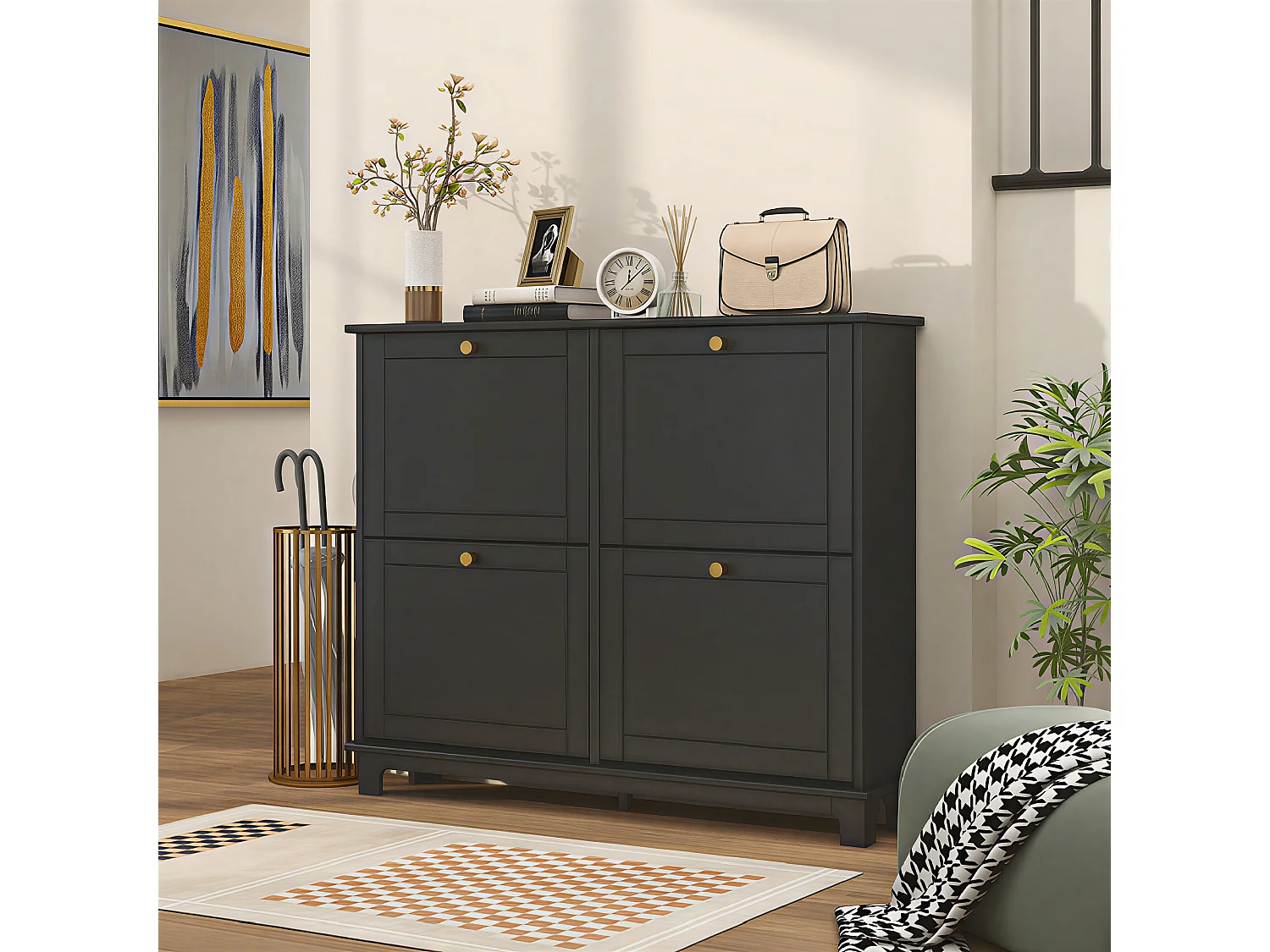 HOMCOM Narrow Shoe Cabinet with 4 Flip Drawers Adjustable Shelves, Black