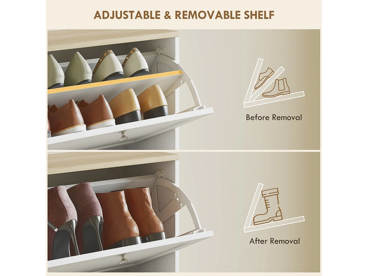 HOMCOM Narrow Shoe Cabinet w/ 3 Flip Drawers for 12-18 Pairs of Shoes White