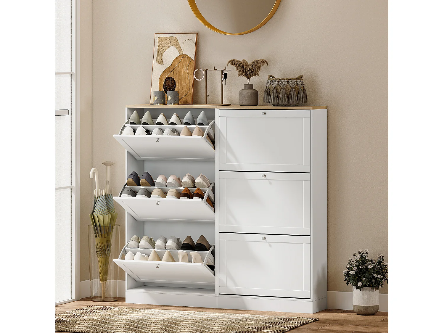 HOMCOM Narrow Shoe Cabinet w/ 3 Flip Drawers for 12-18 Pairs of Shoes White