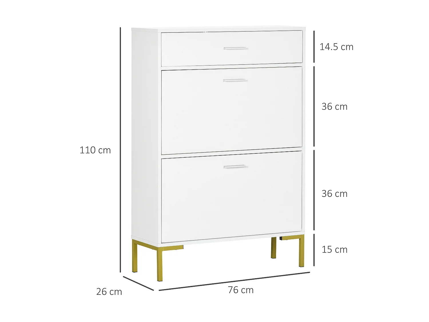 HOMCOM Shoe Storage Cupboard with 2 Flip Doors and Sliding out Drawer, White