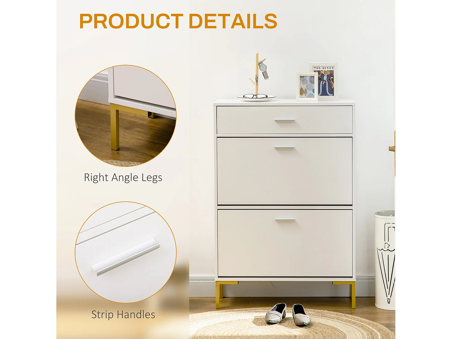 HOMCOM Shoe Storage Cupboard with 2 Flip Doors and Sliding out Drawer, White