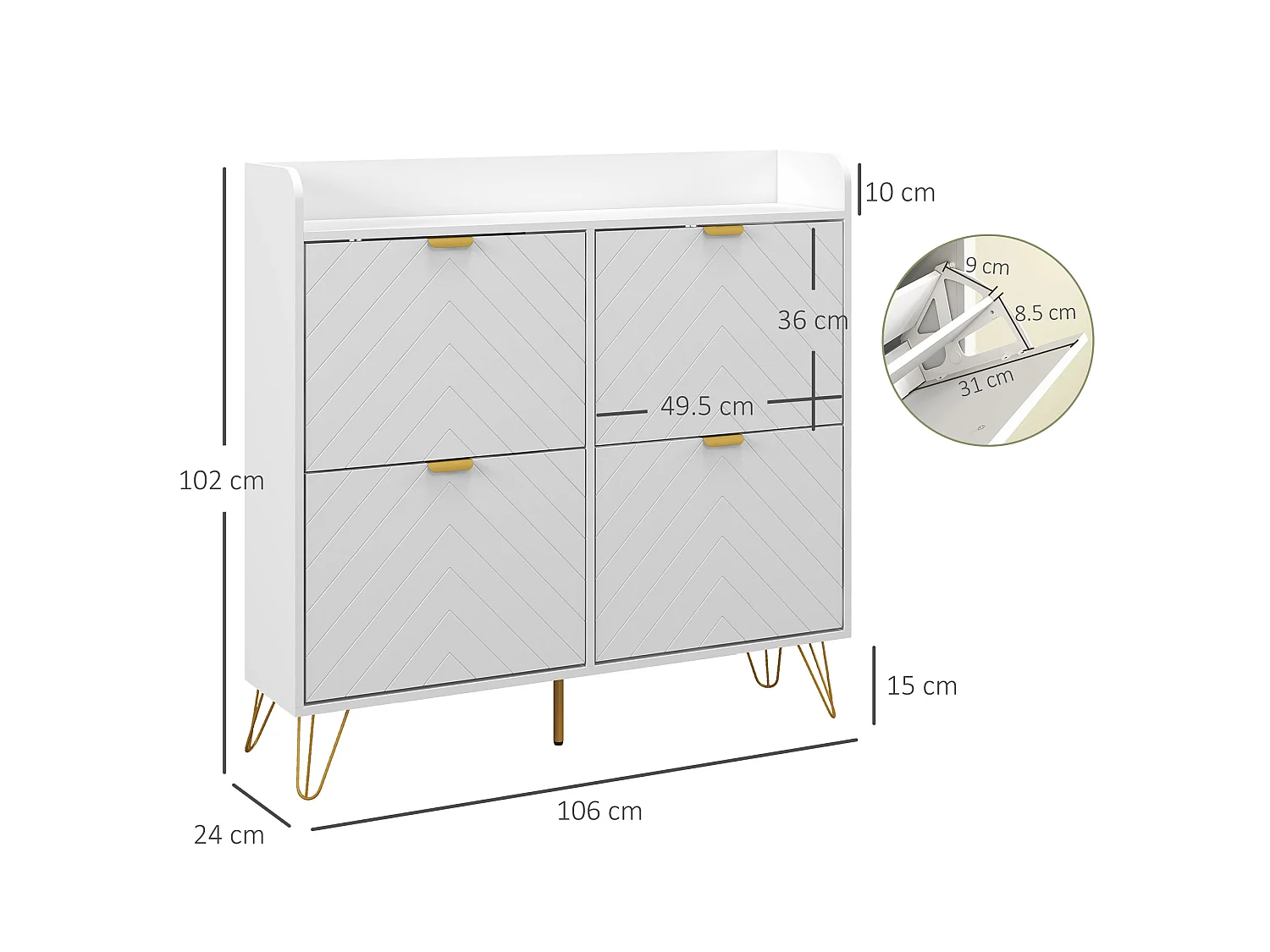 HOMCOM Narrow Shoe Storage Cabinet with 4 Flip Drawers for 16 Pairs of Shoes
