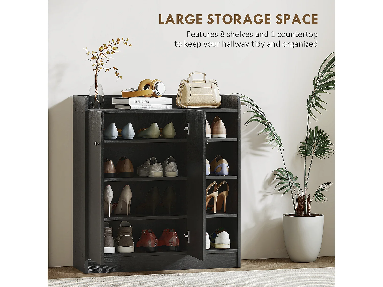 HOMCOM Shoe Storage Cabinet Footwear Rack Stand w/Adjustable Shelves Black