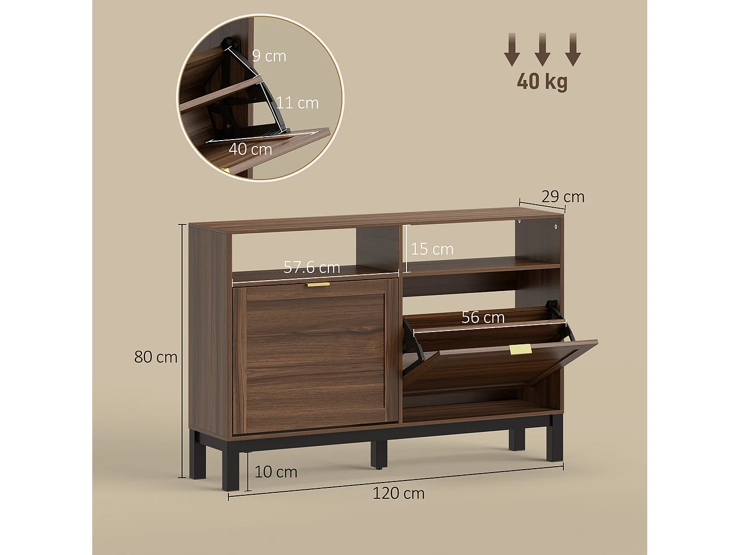 HOMCOM Narrow Shoe Cabinet with 2 Flip Drawers, Modern Shoe Storage Cabinet