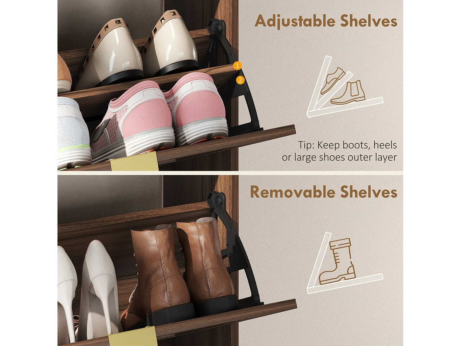 HOMCOM Narrow Shoe Cabinet with 2 Flip Drawers, Modern Shoe Storage Cabinet