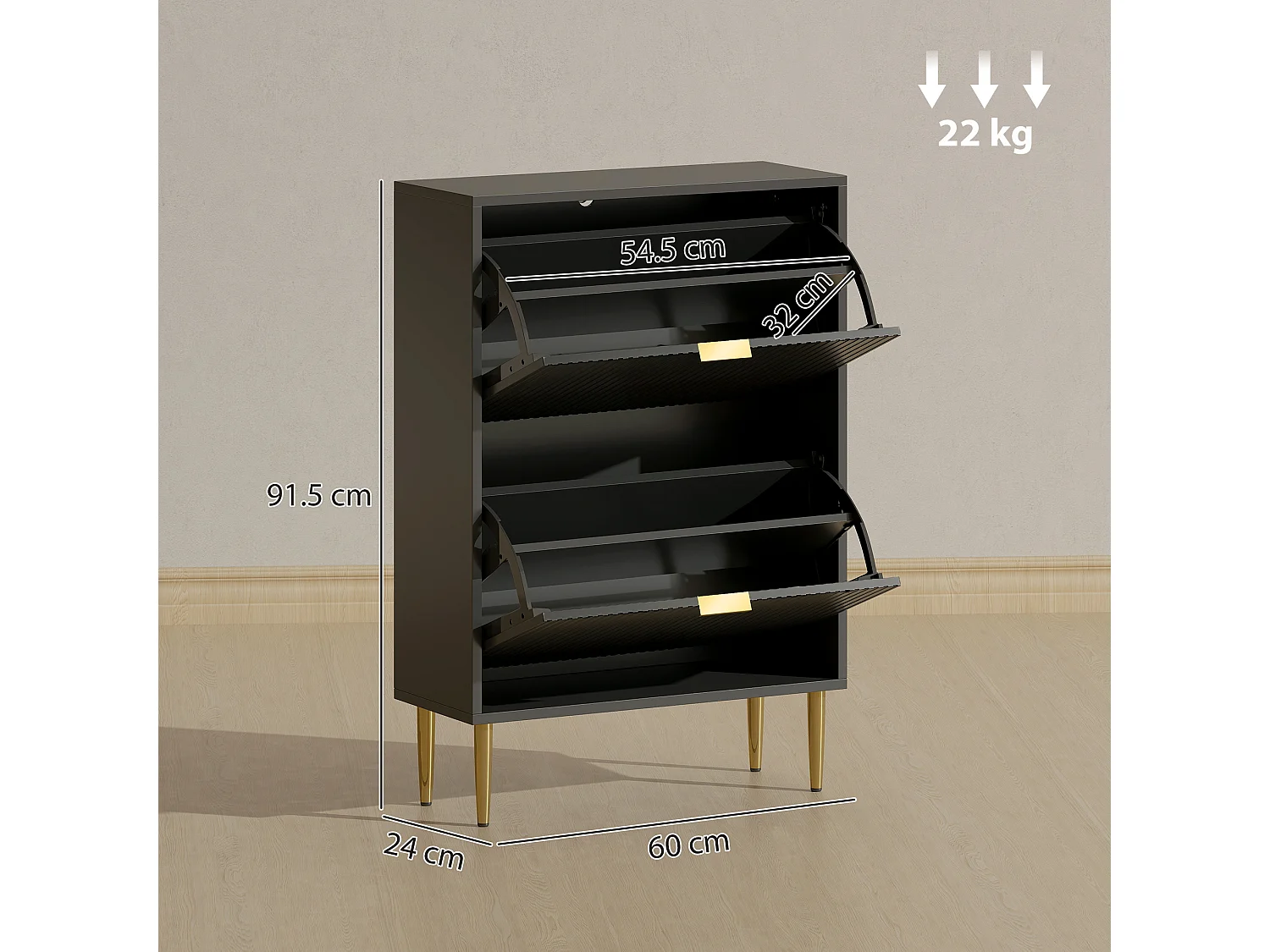 HOMCOM Slim Shoe Storage Cabinet with 2 Flip Drawers for Hallway, Black