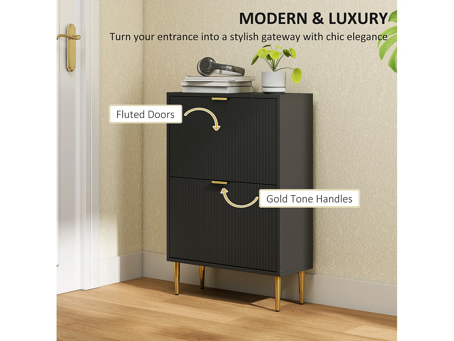 HOMCOM Slim Shoe Storage Cabinet with 2 Flip Drawers for Hallway, Black