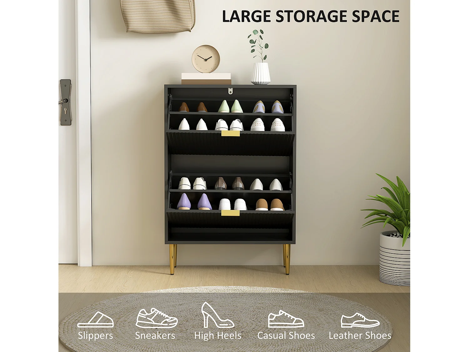 HOMCOM Slim Shoe Storage Cabinet with 2 Flip Drawers for Hallway, Black