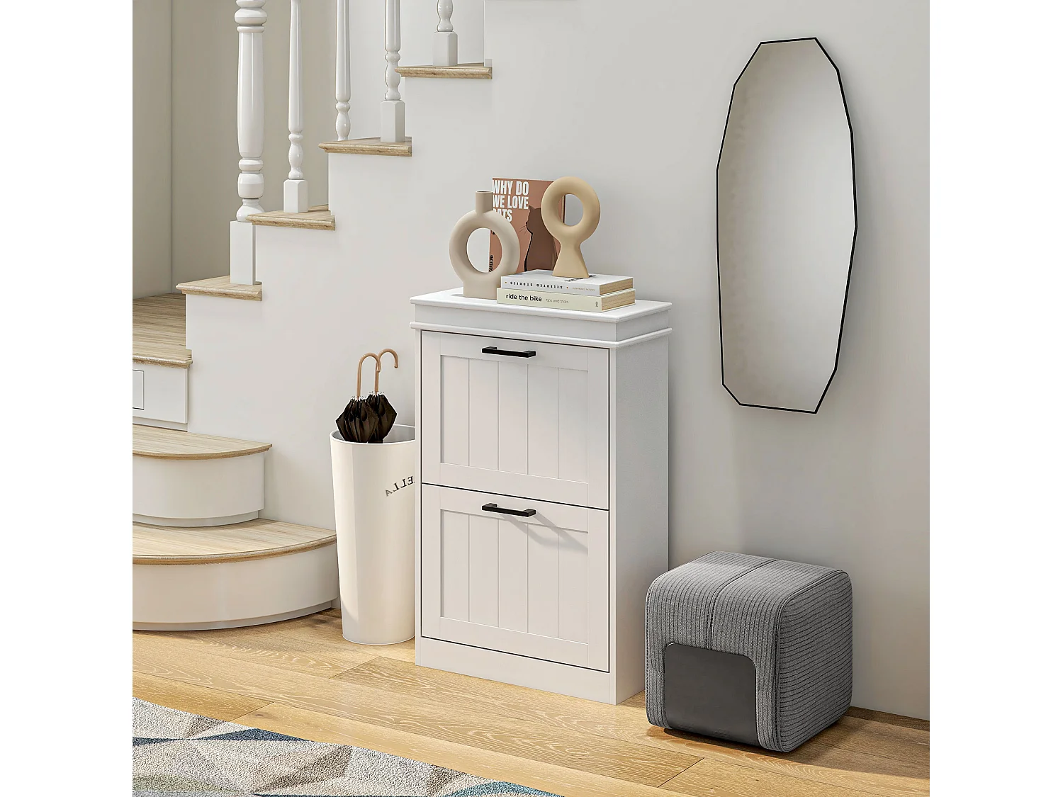 HOMCOM Shoe Storage Cabinet with Adjustable Shelves Drawers for Entryway