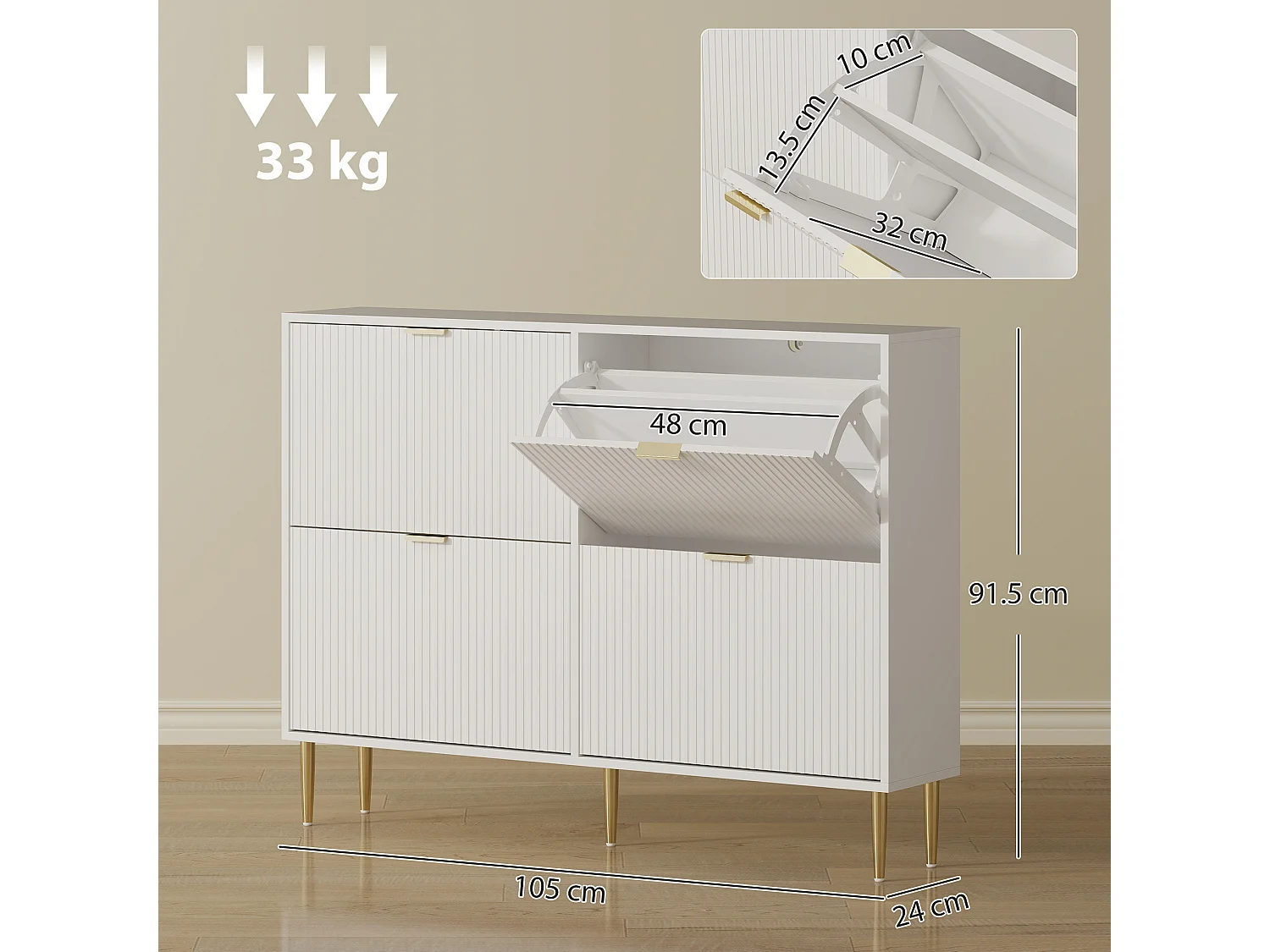 HOMCOM Slim Shoe Storage Cabinet with 4 Flip Drawers for Hallway, White