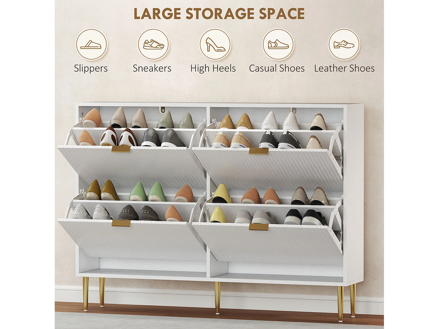 HOMCOM Slim Shoe Storage Cabinet with 4 Flip Drawers for Hallway, White