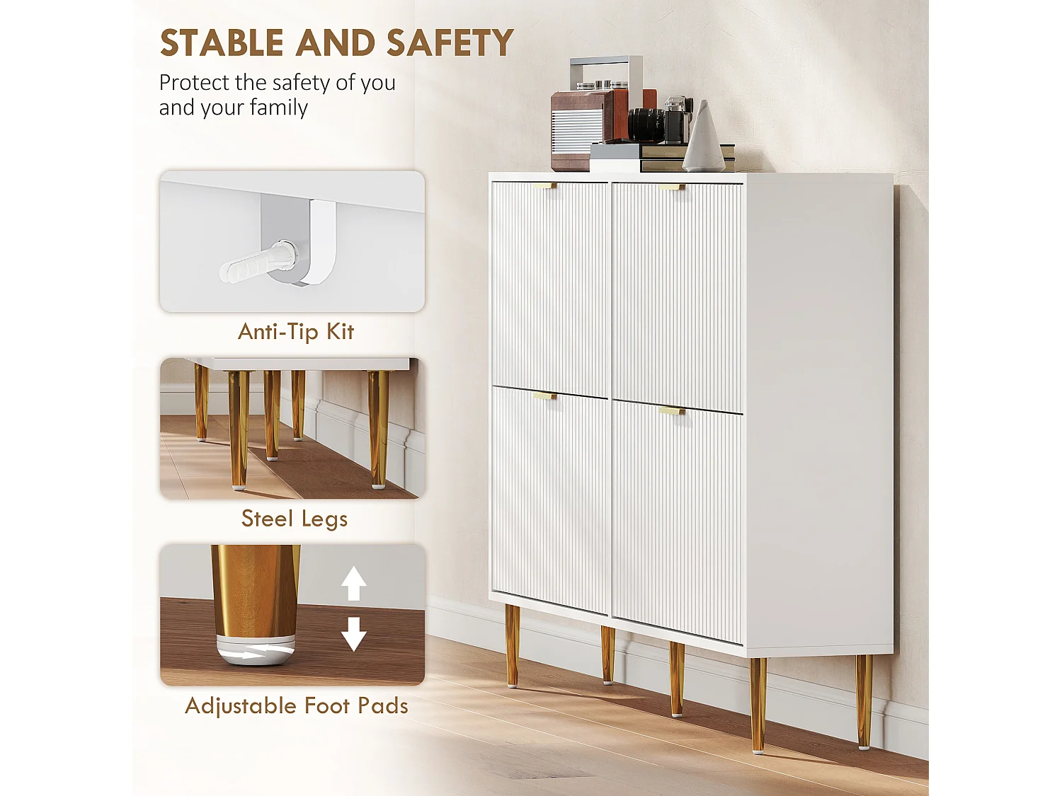 HOMCOM Slim Shoe Storage Cabinet with 4 Flip Drawers for Hallway, White