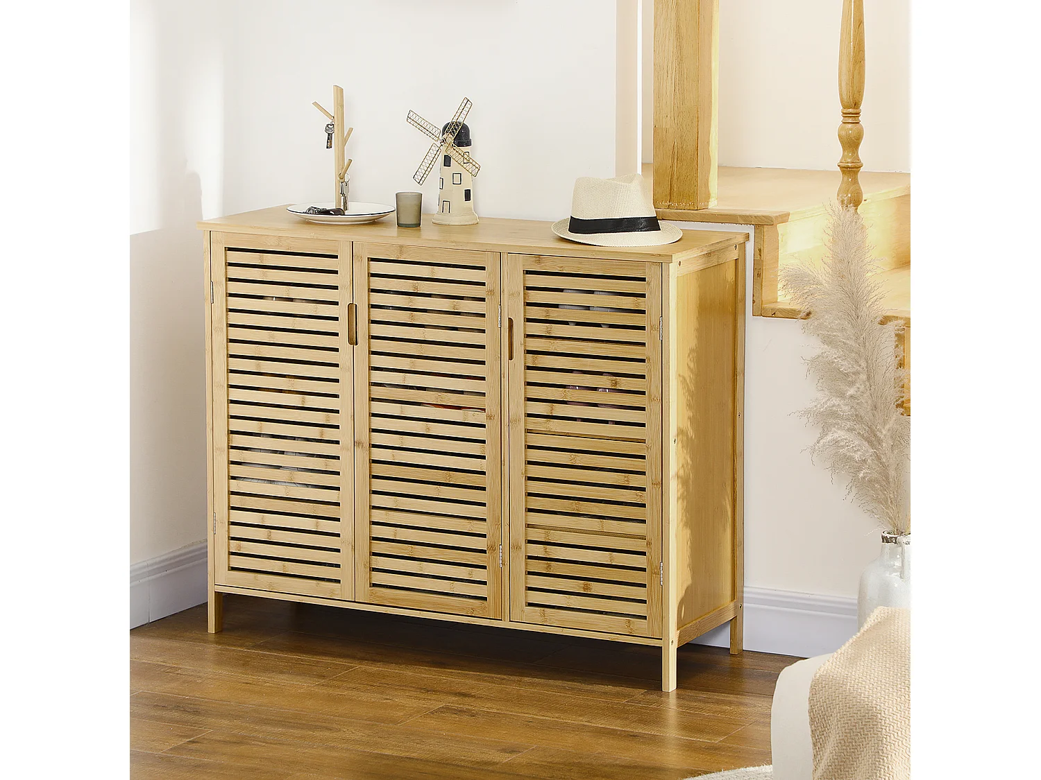 HOMCOM Rustic Shoe Cabinet, Shoe Storage Cabinet for 16 pairs of shoes