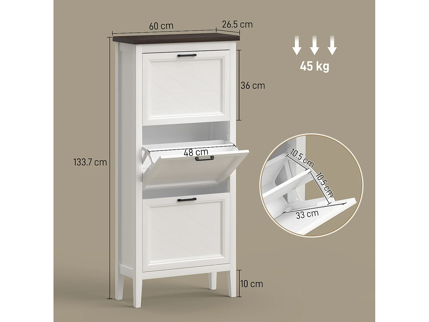 HOMCOM Shoe Cabinet with 3 Flip Drawers, Narrow Shoe Storage Cabinet, White