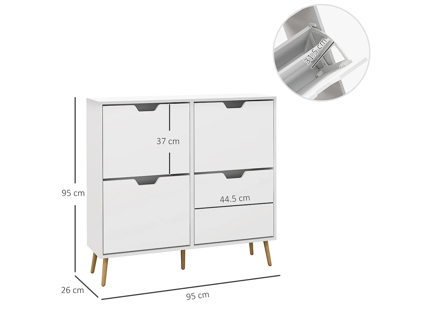 HOMCOM Shoe Storage Cabinet with 4 Flip Drawers for 8-16 Pairs, White