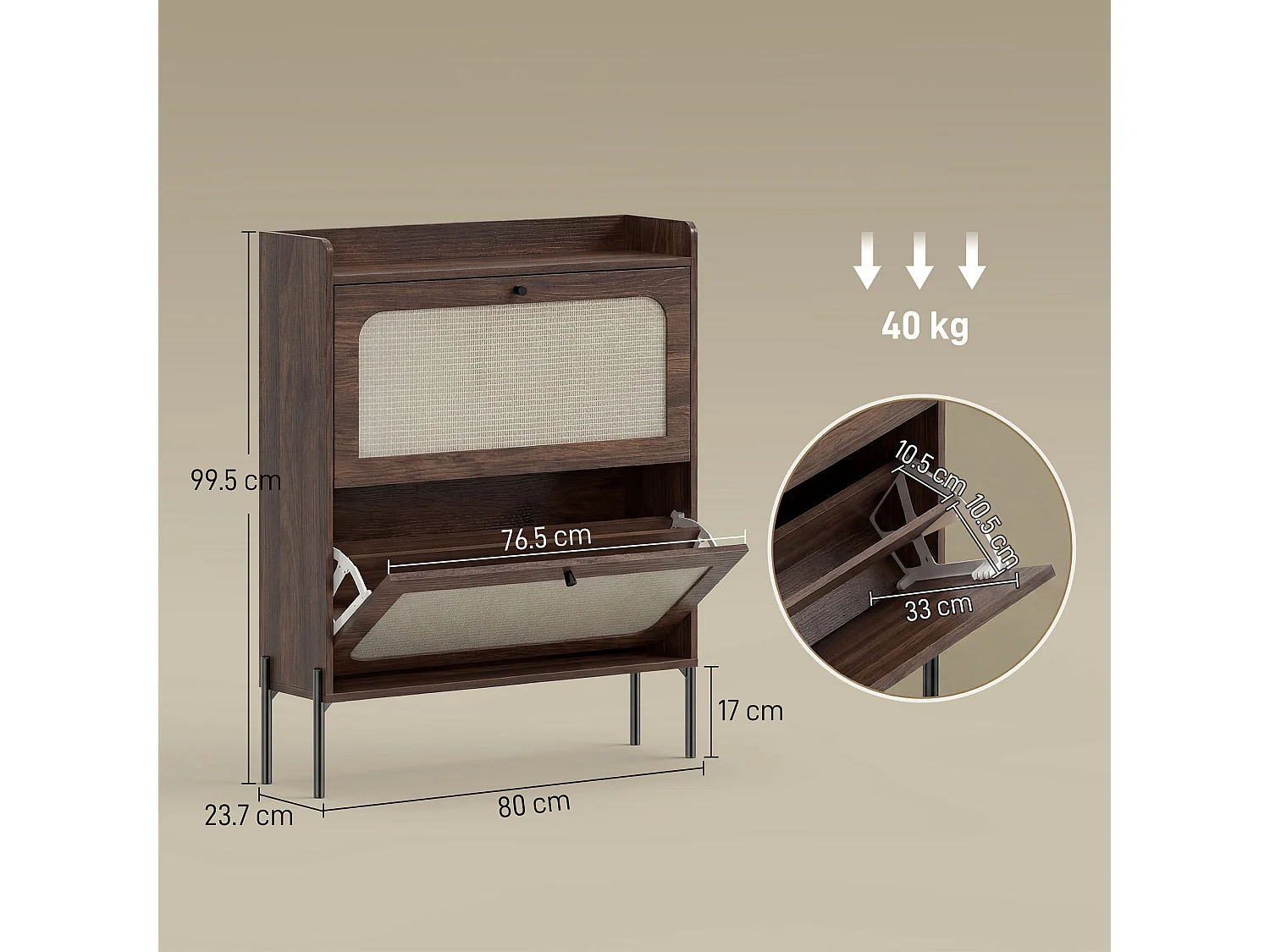 HOMCOM Boho Narrow Shoe Cabinet, Shoe Rack with 2 Flip Drawers, Dark Brown