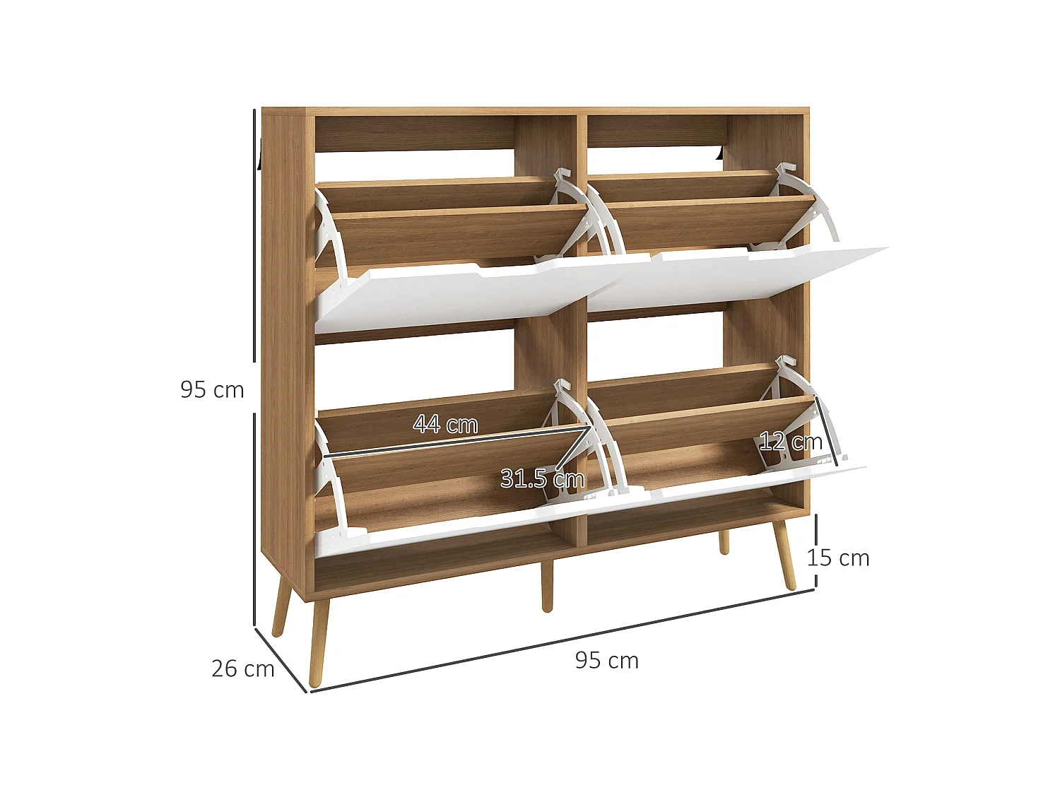 HOMCOM Shoe Storage Cabinet with 4 Flip Drawers for 8-16 Pairs, Natural