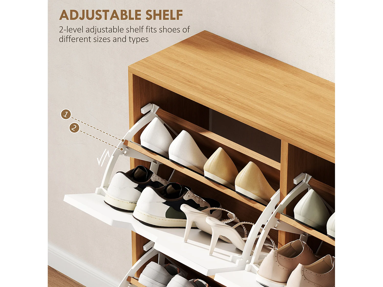 HOMCOM Shoe Storage Cabinet with 4 Flip Drawers for 8-16 Pairs, Natural