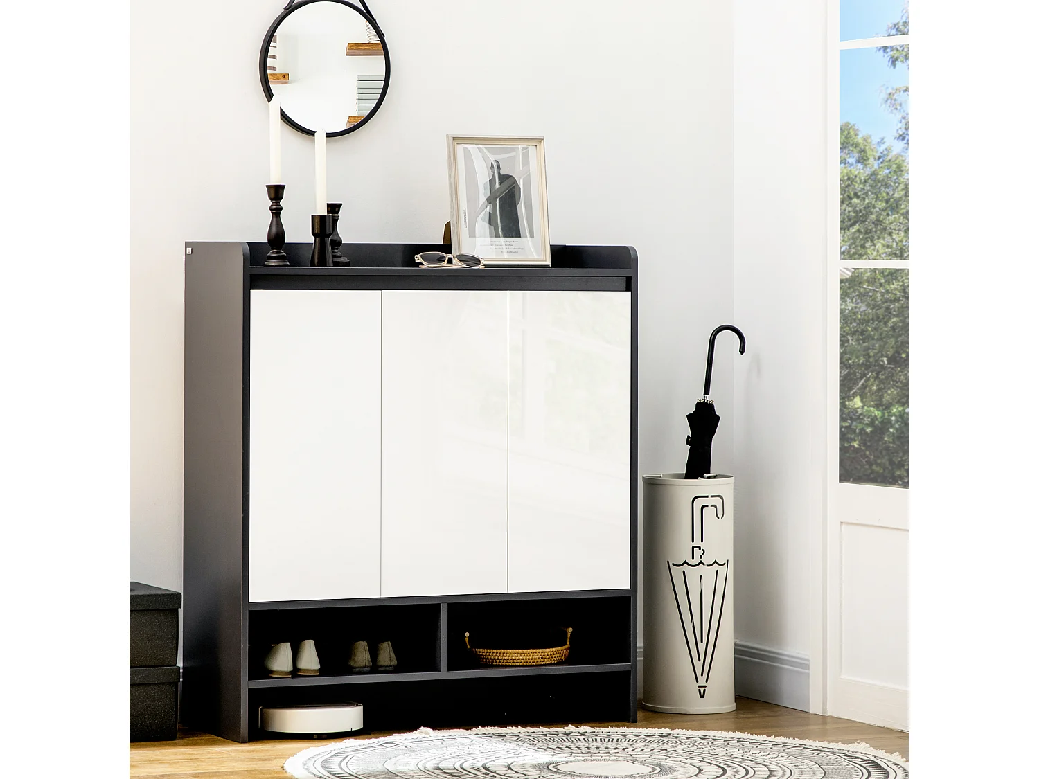 HOMCOM Storage Cabinet with High Gloss White Doors for 19 Pairs of Shoes