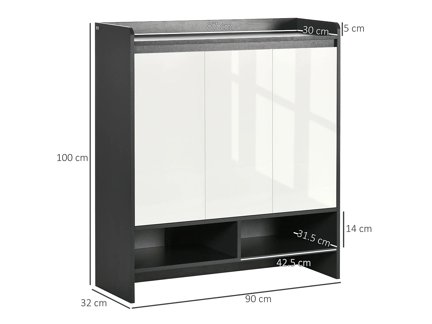 HOMCOM Storage Cabinet with High Gloss White Doors for 19 Pairs of Shoes