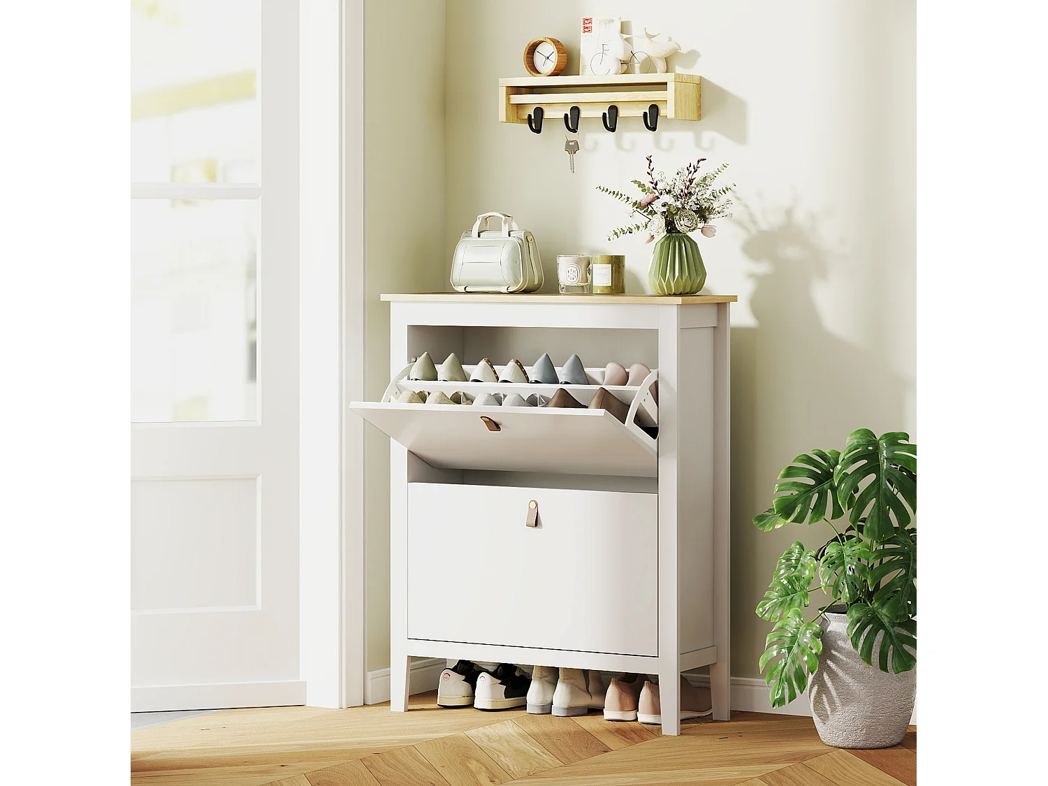 HOMCOM 2 Drawer Shoe Cabinet with Flip Doors for Hallway, Entryway, White