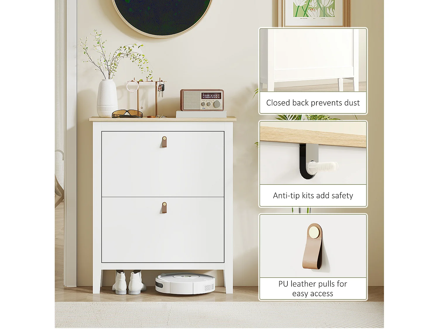 HOMCOM 2 Drawer Shoe Cabinet with Flip Doors for Hallway, Entryway, White