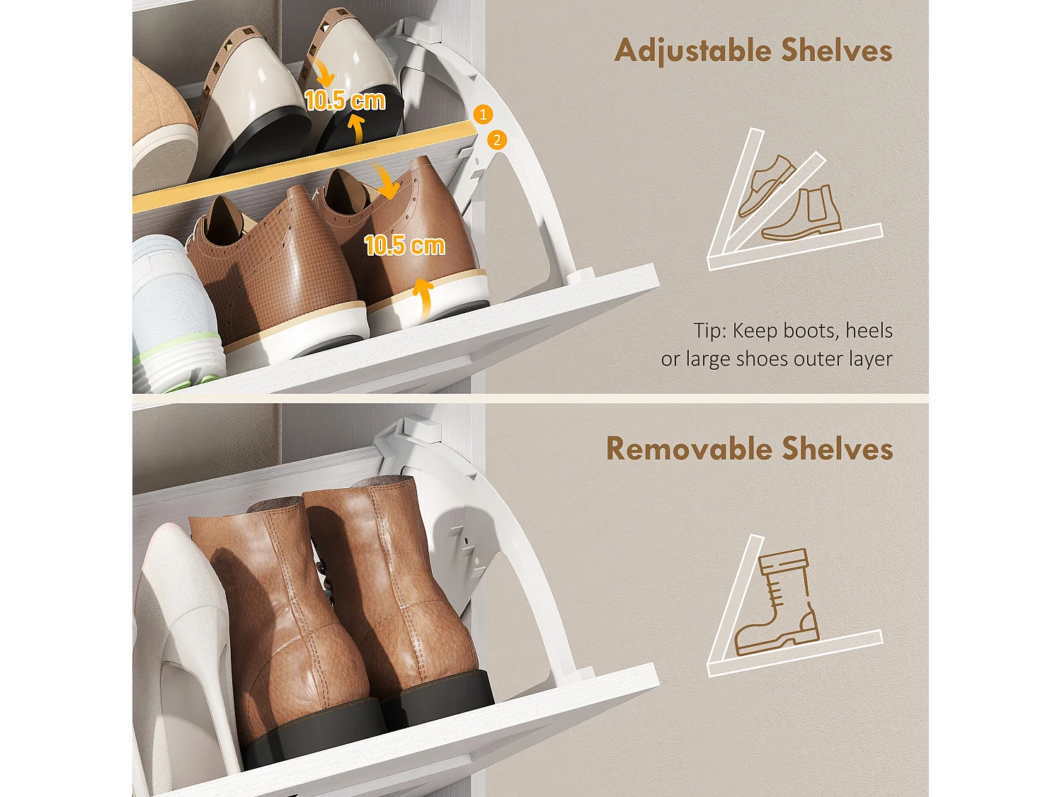 HOMCOM Narrow Shoe Cabinet, Shoe Storage Cabinet with 2 Flip Drawers, White