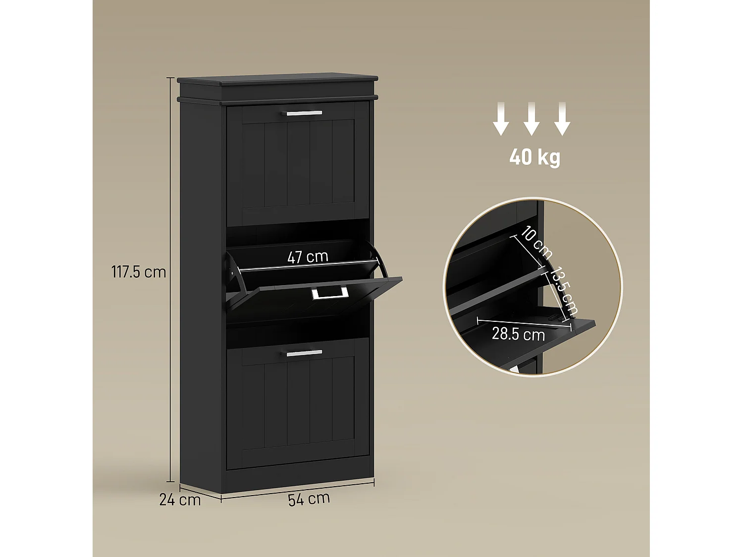 HOMCOM Slim Shoe Storage Cabinet with 3 Flip Drawers for Entryway, Black