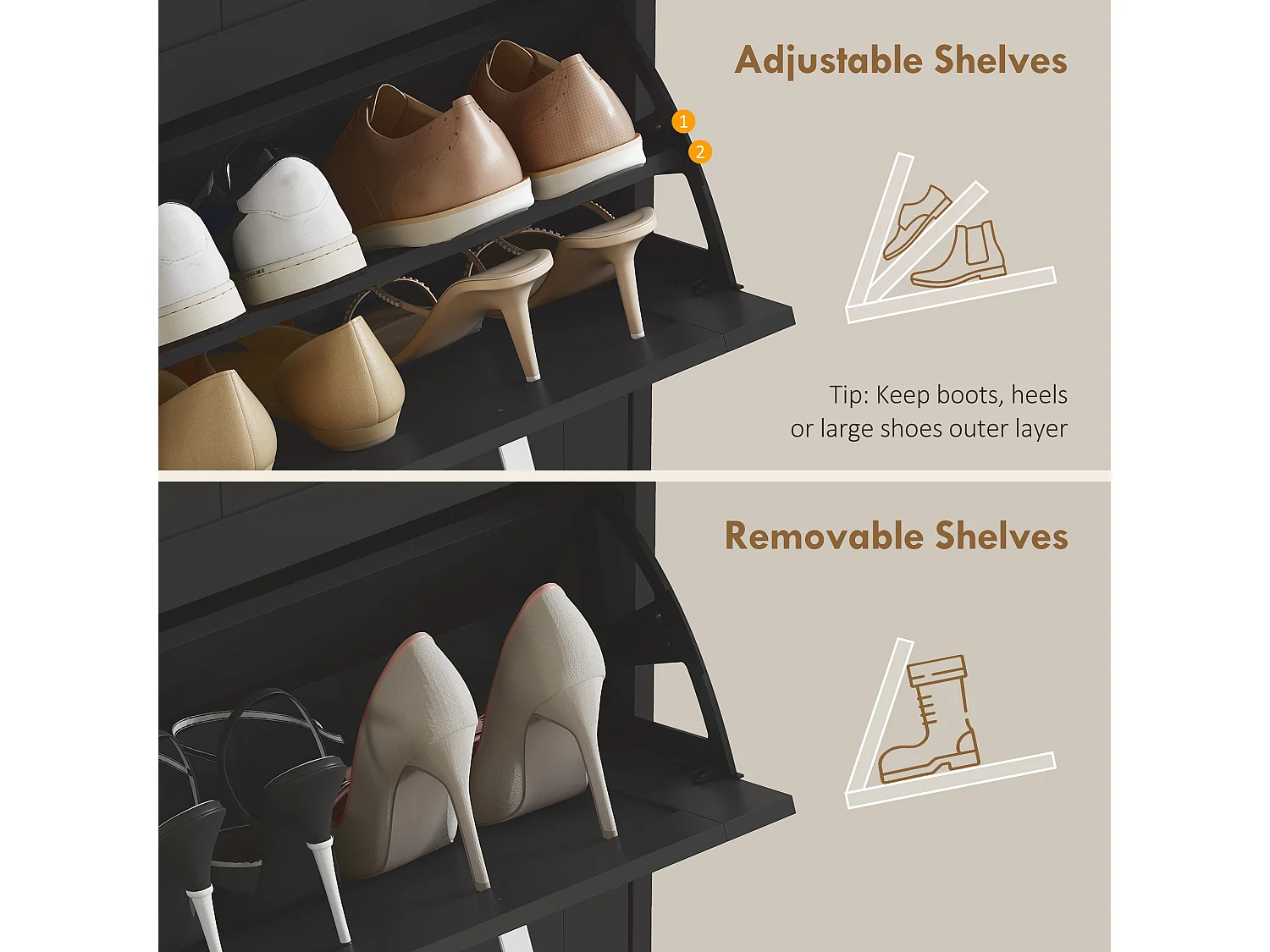 HOMCOM Slim Shoe Storage Cabinet with 3 Flip Drawers for Entryway, Black