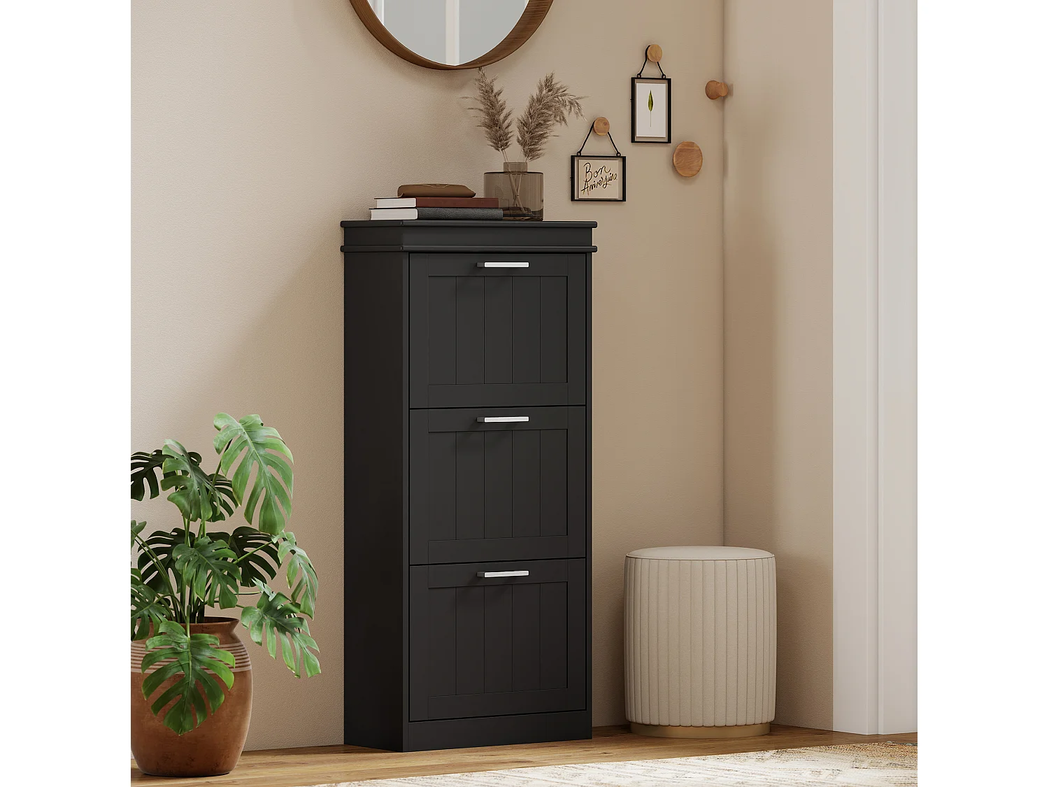HOMCOM Slim Shoe Storage Cabinet with 3 Flip Drawers for Entryway, Black