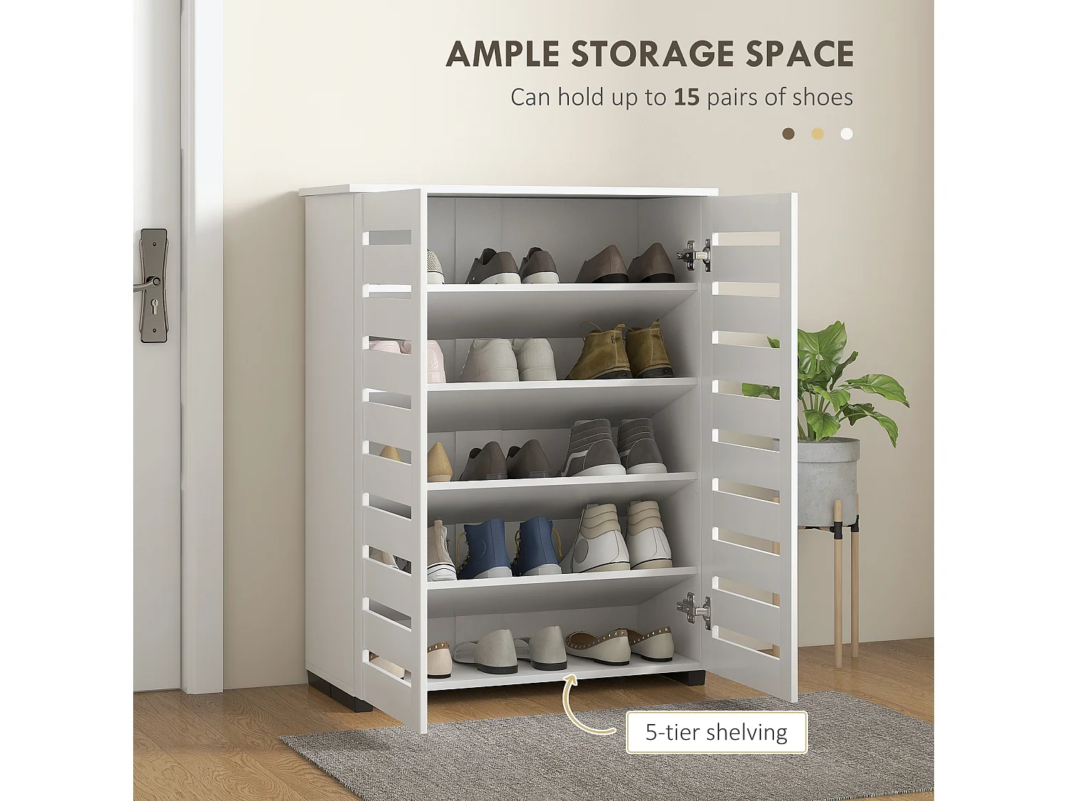 HOMCOM Shoe Storage Cabinet with Slatted Doors for 15 Pairs of Shoes White