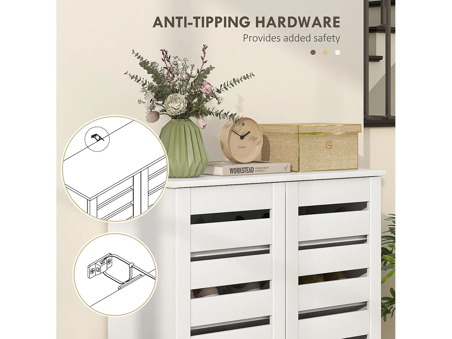 HOMCOM Shoe Storage Cabinet with Slatted Doors for 15 Pairs of Shoes White
