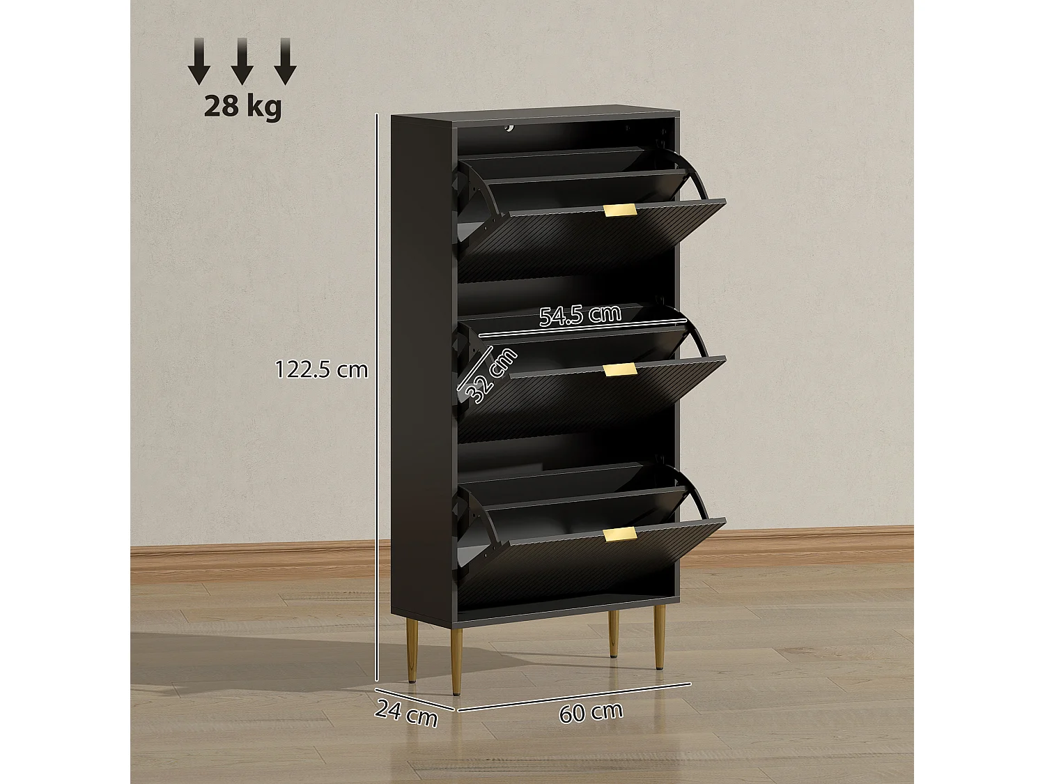 HOMCOM Slim Shoe Storage Cabinet with 3 Flip Drawers for Hallway, Black