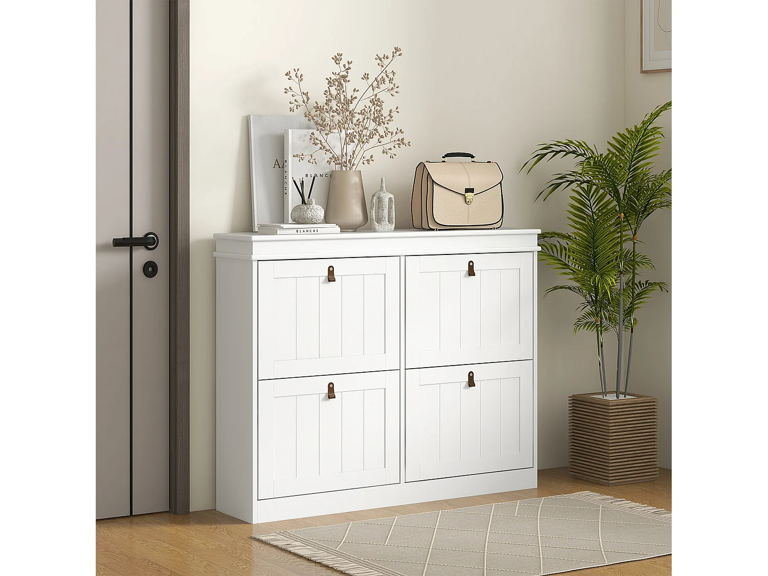 HOMCOM Slim Shoe Cabinet with Adjustable Shelves for Hallway, White