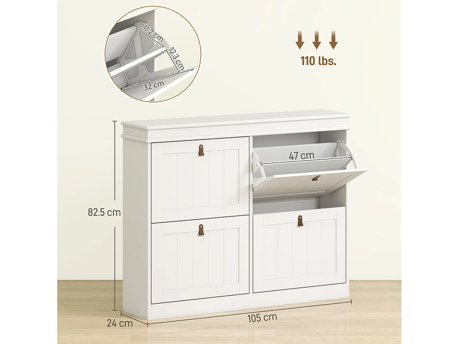 HOMCOM Slim Shoe Cabinet with Adjustable Shelves for Hallway, White