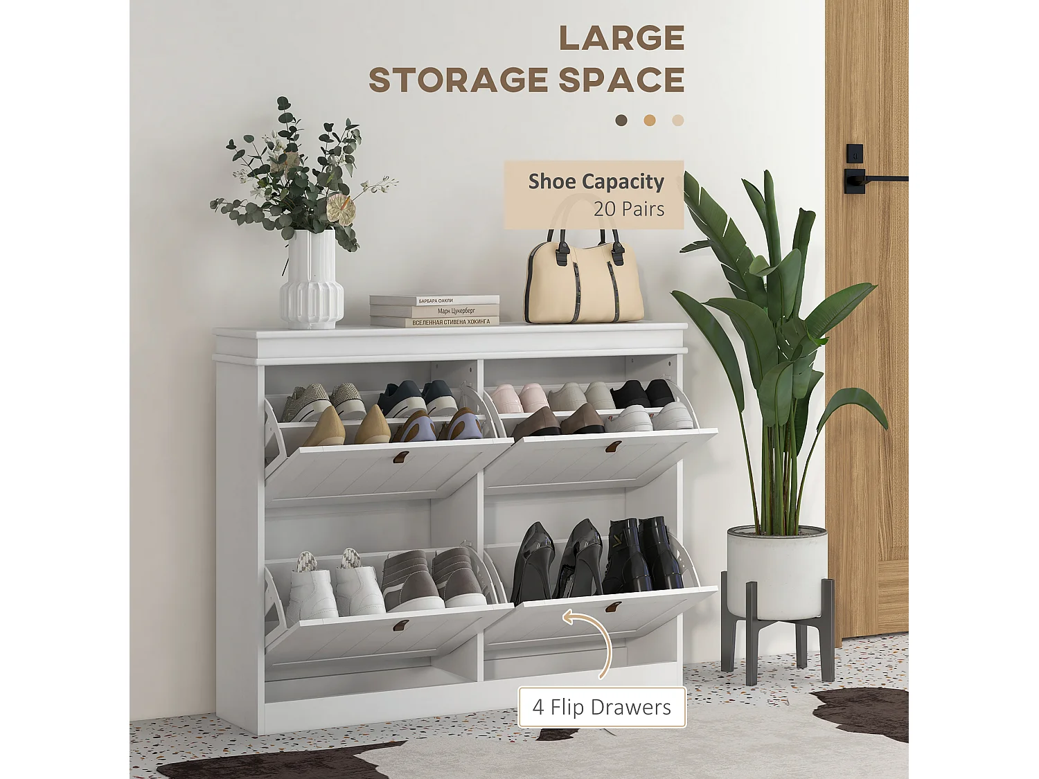 HOMCOM Slim Shoe Cabinet with Adjustable Shelves for Hallway, White