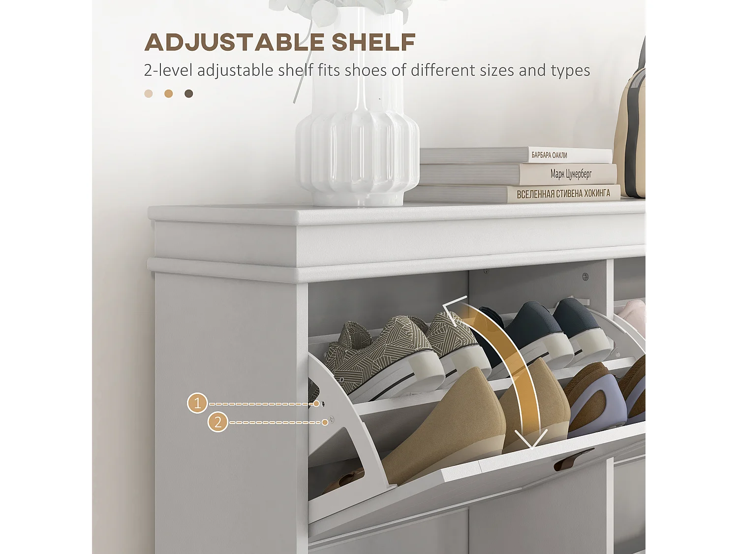 HOMCOM Slim Shoe Cabinet with Adjustable Shelves for Hallway, White