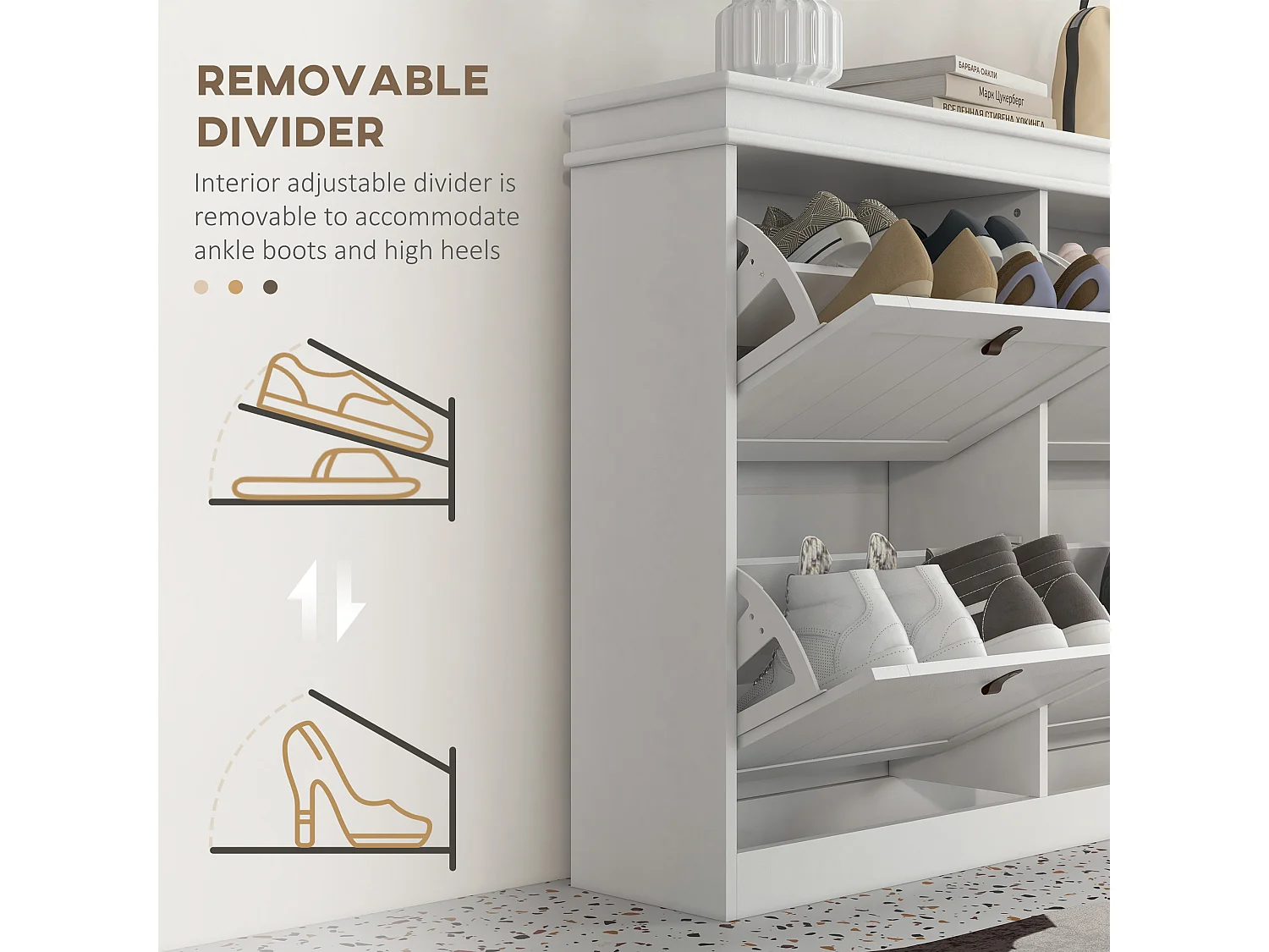 HOMCOM Slim Shoe Cabinet with Adjustable Shelves for Hallway, White