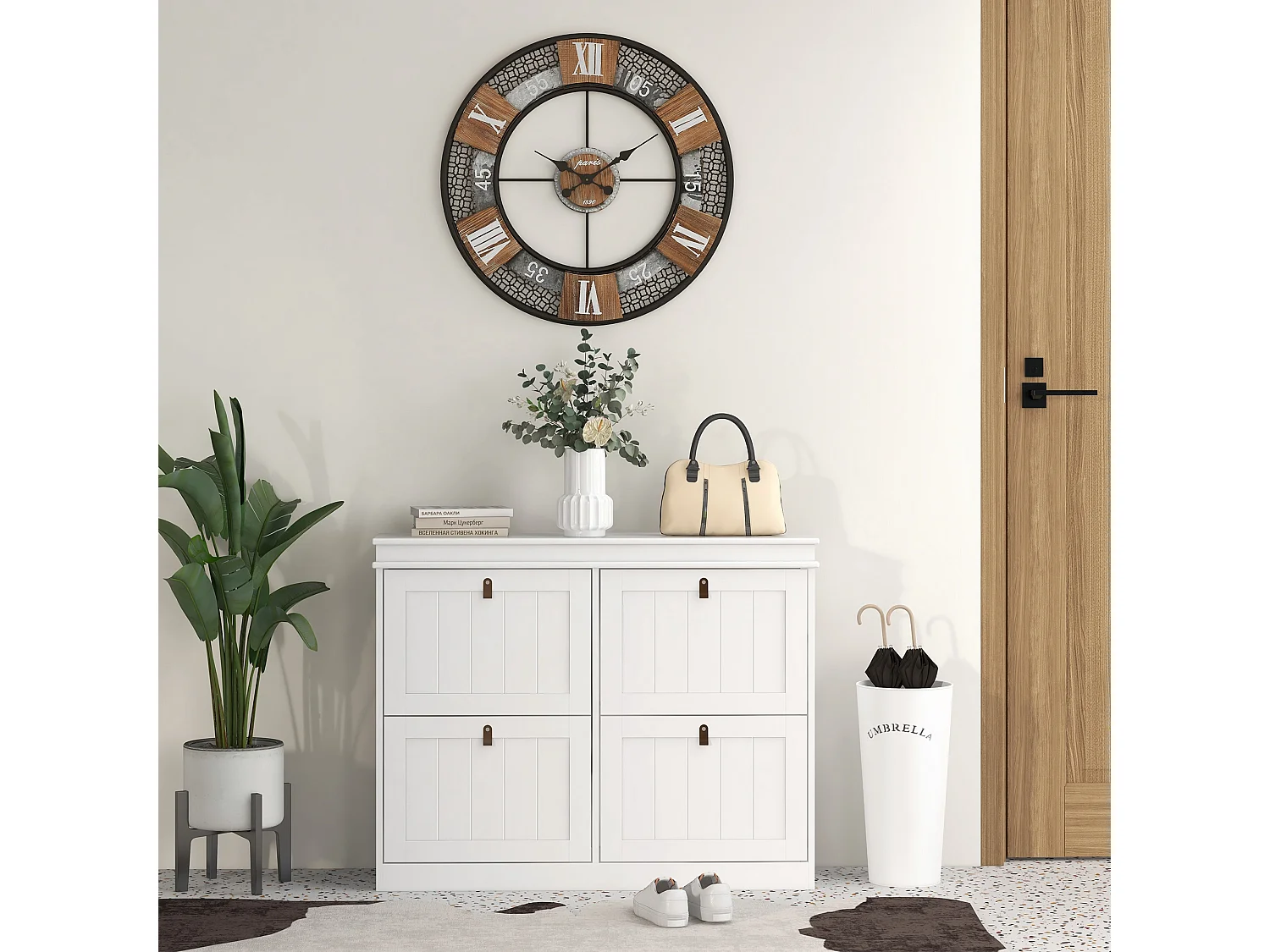 HOMCOM Slim Shoe Cabinet with Adjustable Shelves for Hallway, White