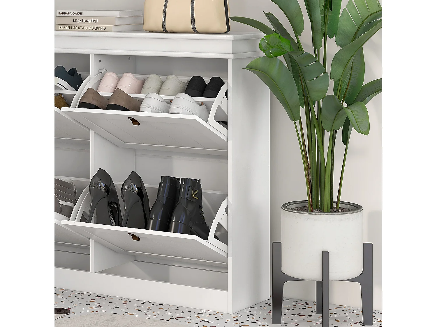 HOMCOM Slim Shoe Cabinet with Adjustable Shelves for Hallway, White